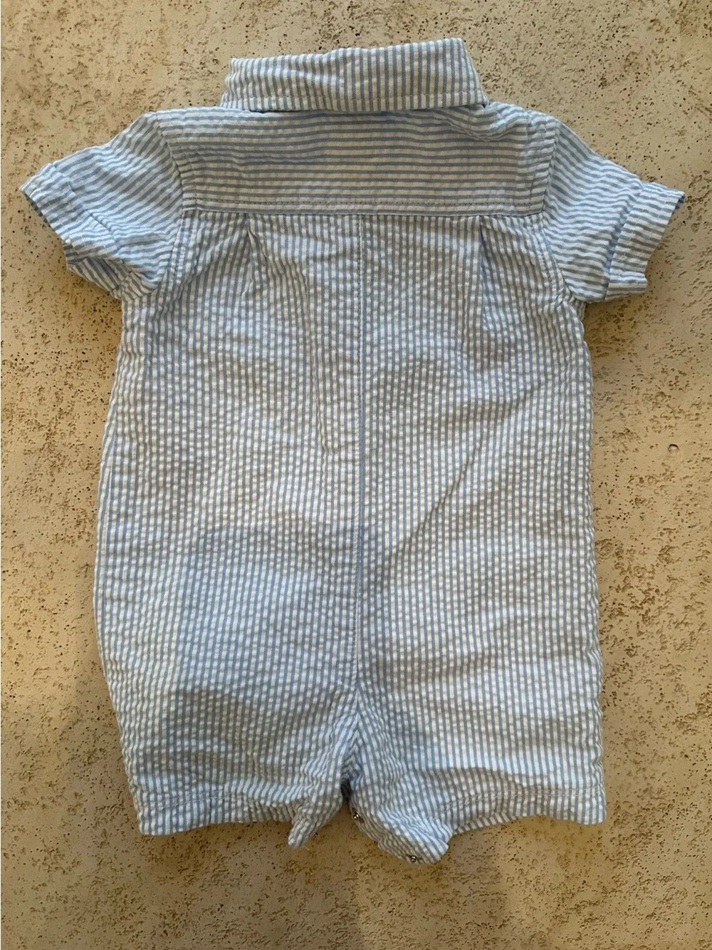 Little Me Baby Boy Blue Striped Puppy Embroidered Romper Shortall 6 months